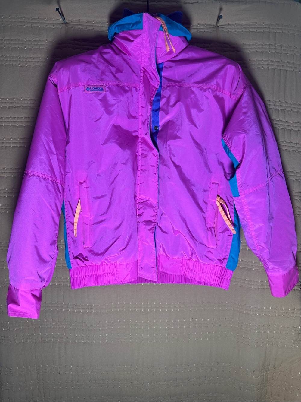 Columbia Bright Purple Windbreaker Jacket with Teal Trim